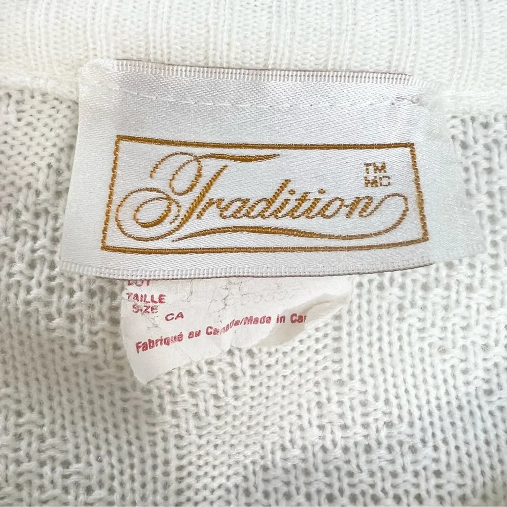 Vintage 80s 90s ivory white lattice knit grandma cardigan sweater